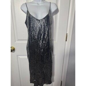 Sequin Leather Black Spaghetti Strap Dress Size L